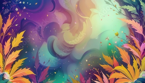 Beautiful digital background with colorful leaves and soft abstract patterns for computer displays