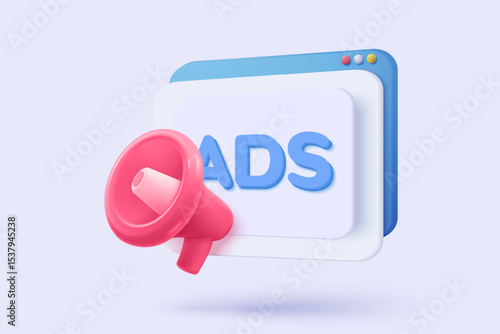 3d megaphone speaker or loudspeaker bullhorn for announce promotion in background, megaphone loud hailer with microphone, speakerphone 3d icon vector render illustration for alert and announcement