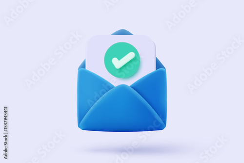 3d mail envelope icon signs with task management todo check list. Minimal email letter and paper read with notice check mark. 3d mail contract with message agree icon vector render illustration