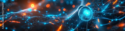 AI-powered neural network with electric blue and orange accents in a cybernetic field