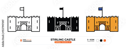 Stirling Castle, Line Icon. Stirling, Scotland, UK, Landmark, Silhouette, Color Vector, Editable Stroke.