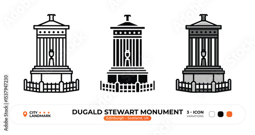 Dugald Stewart Monument, Line Icon. Edinburgh, Scotland, UK, Landmark, Silhouette, Color Vector, Editable Stroke.
