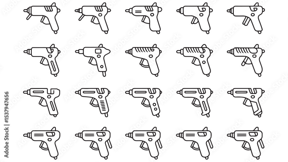 Obraz premium Collection of 20 Line Art Hot Glue Gun Icons Vector EPS Graphics for Design Projects