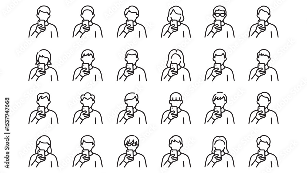 Fototapeta premium Diverse People Using Smartphones A Vector Icon Set of 20 Unique Illustrations