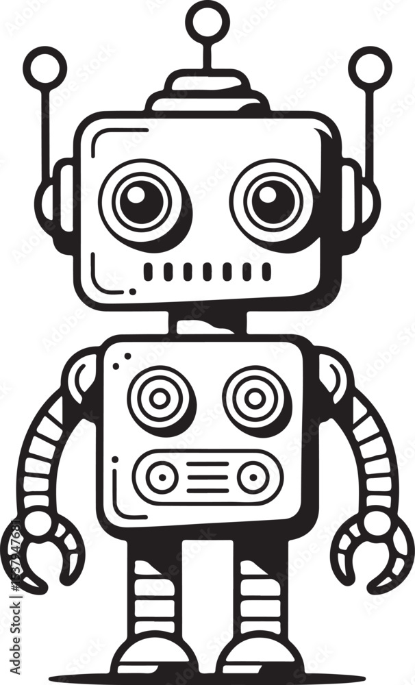 Fototapeta premium minimalist robot silhouettes in black on white background