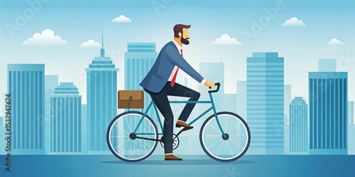 Businessman Cycling Through Cityscape A Healthy Commute