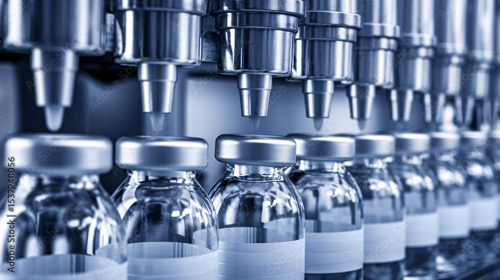 Vials and syringes lined up in a sterile laboratory setting, showcasing precision in medical preparation. Vials and syringes lined up in a sterile laboratory setting, showcasing precision in medical preparation.