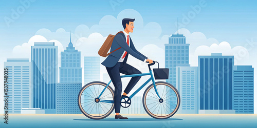 Businessman Cycling Through Cityscape A Sustainable Commute