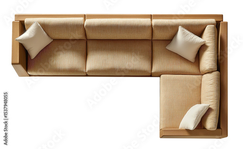 L-shaped fabric sofa top view on transparent background
