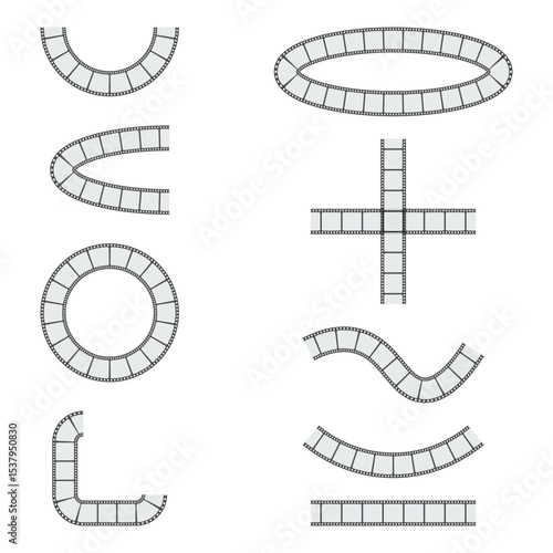 Film strip shape. Curved movie reel. Vector film frame. Cinema tape symbol.