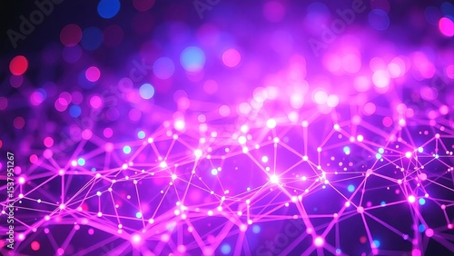Abstract Purple and Pink Network Connection, Digital Data Flow, Technology Background, Futuristic Connectivity, Illuminated Nodes