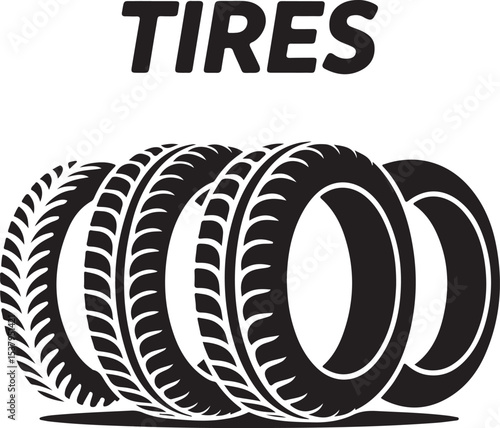 Black Tyre Silhouette Icons Set – Vector Tire Symbols on White Background