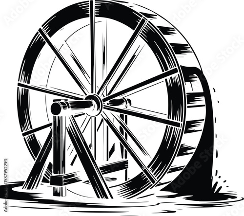 Waterwheel Silhouette Vector Set – Black Water Mill Icons on White Background