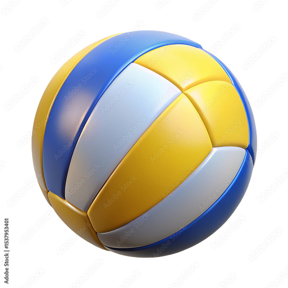 Fototapeta premium Blue Yellow and White Volleyball Isolated on White Background