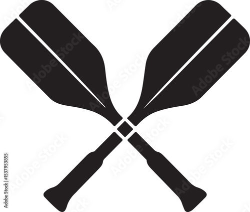 Two boat paddles or canoe oars flat vector icon for nautical apps and websites