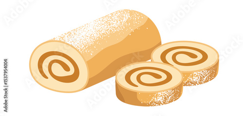 Delicious Swiss Roll Cake with Caramel Filling and Powdered Sugar