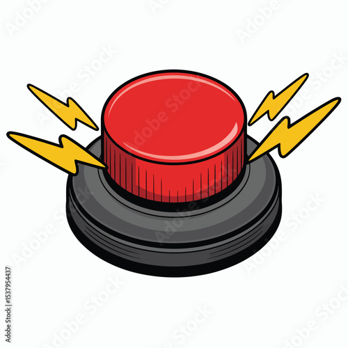 Big Red Emergency Button with Lightning Bolts Illustration