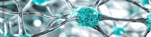Illuminated neural pathways symbolizing data flow in a bright silver and teal setting