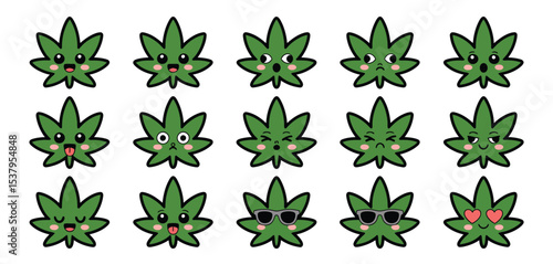 Kawaii Cannabis Leaf Emojis Collection Set