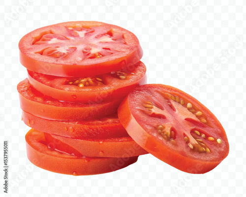 realistic 3d stack of sliced tomato isolated on transparent background