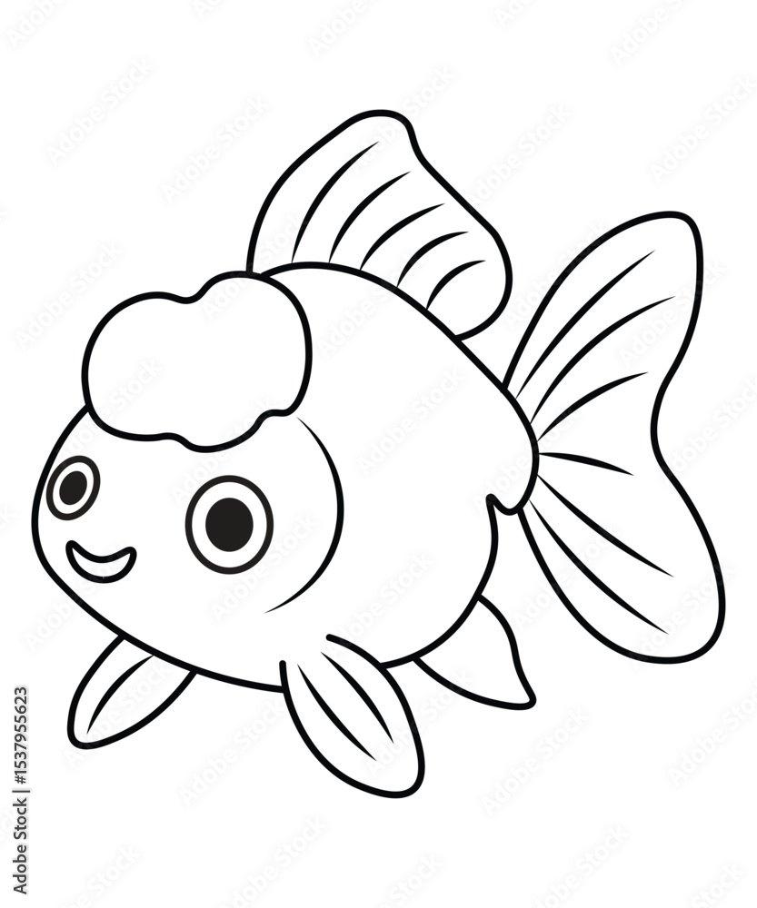 Ranchu Goldfish Line Art with Head Bump Ranchu Goldfish Line Art with Head Bump
