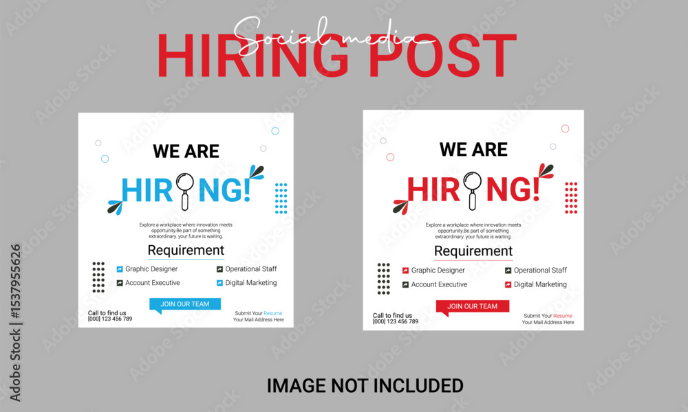 Obraz premium Creative we are hiring job vacancy social media post or Social Media Banner design template, We are hiring job vacancy square web banner layout