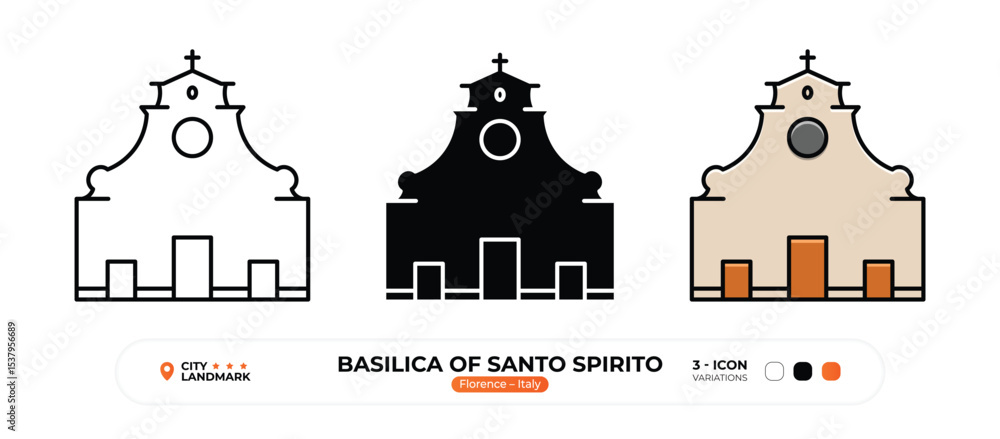 Obraz premium Basilica of Santo Spirito, Line Icon. Florence, Italy, Landmark, Silhouette, Color Vector, Editable Stroke.