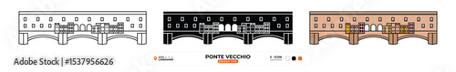 Ponte Vecchio, Line Icon. Florence, Italy, Landmark, Silhouette, Color Vector, Editable Stroke.