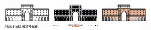 Republic Square, Line Icon. Florence, Italy, Landmark, Silhouette, Color Vector, Editable Stroke.