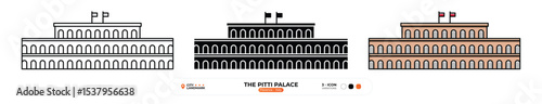 The Pitti Palace, Line Icon. Florence, Italy, Landmark, Silhouette, Color Vector, Editable Stroke.