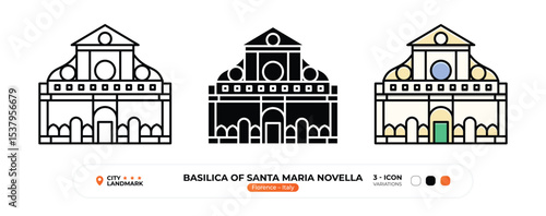 Basilica of Santa Maria Novella, Line Icon. Florence, Italy, Landmark, Silhouette, Color Vector, Editable Stroke.