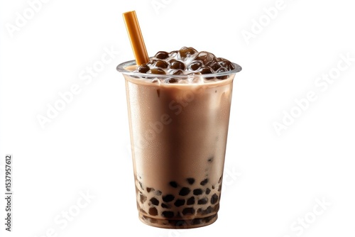 Smooth and luscious boba tea, isolated in a clear cup, perfect for presentation.