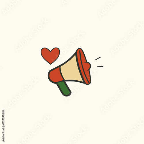 Juneteenth megaphone with heart icon vector for freedom speech, Black voices, equality, justice, activism, civil rights awareness, and community love expression