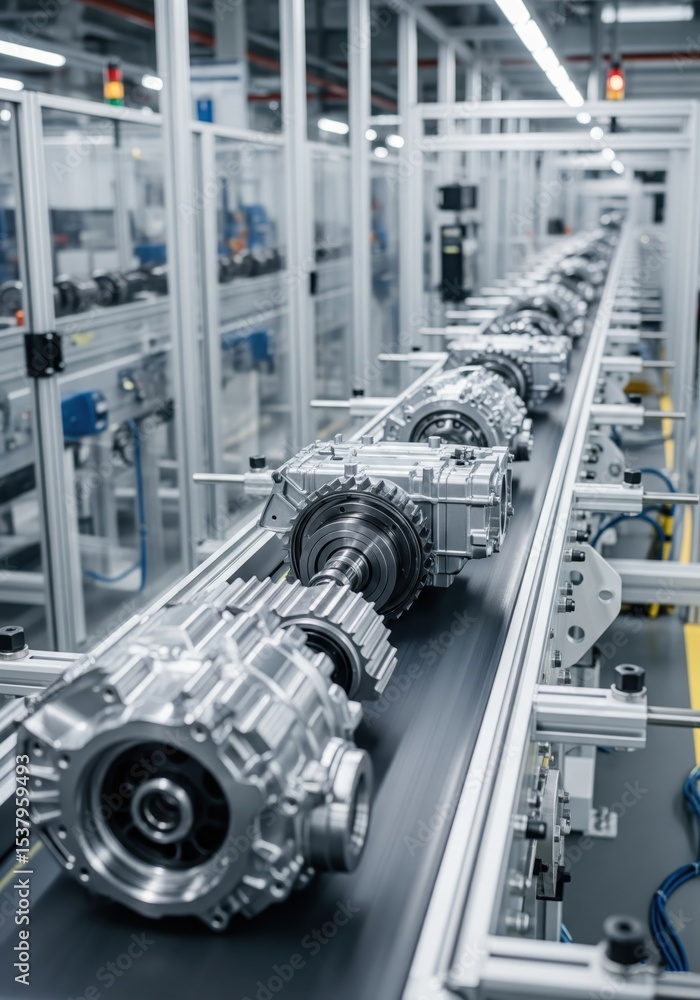 Fototapeta premium Industrial Assembly Line Producing Mechanical Gearboxes