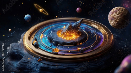 Vast space scene featuring colorful planets and fiery elements creating a dynamic and engaging cosmic environment