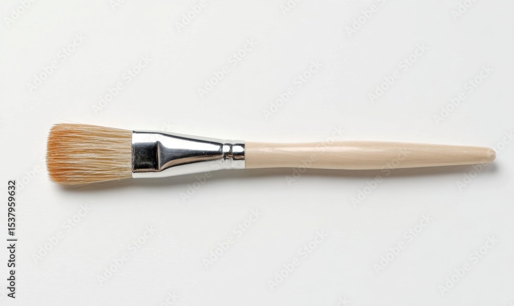 Fototapeta premium Paintbrush with a wooden handle and bristles, ideal for art and crafts.