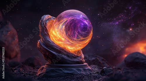Futuristic space helmet glowing against a nebula background creating a stunning visual of cosmic exploration