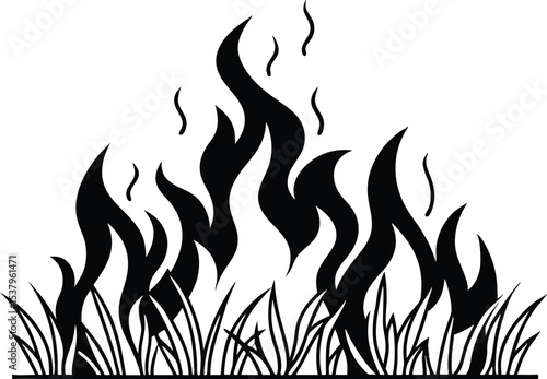 Stylized black and white flames over grass