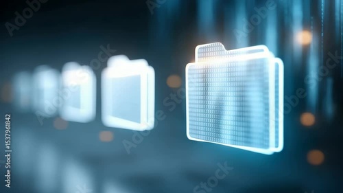 Digital file or online data storage. Storing and retrieving data from an online database or cloud storage system.