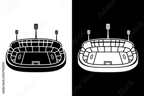 Stadium Silhouette Vector Icon — Black and White Background.