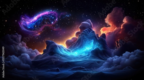 Stunning image of a colorful nebula filling the cosmic space with vibrant gas and dust in a starry background