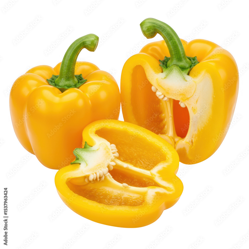 Fresh yellow bell peppers isolated on transparent background Fresh yellow bell peppers isolated on transparent background