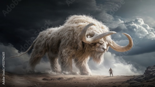 Majestic woolly mammoth standing proudly in a snowy landscape evoking the ancient ice age of prehistoric times