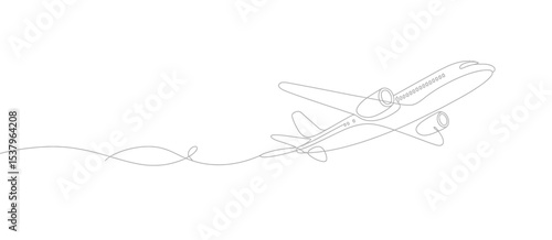 Continuous Line Drawing of Airplane in Flight