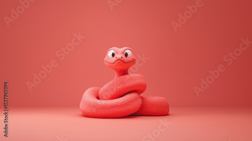 Striking red snake coiled elegantly on natural background with intricate patterns and vibrant scales captured in detail