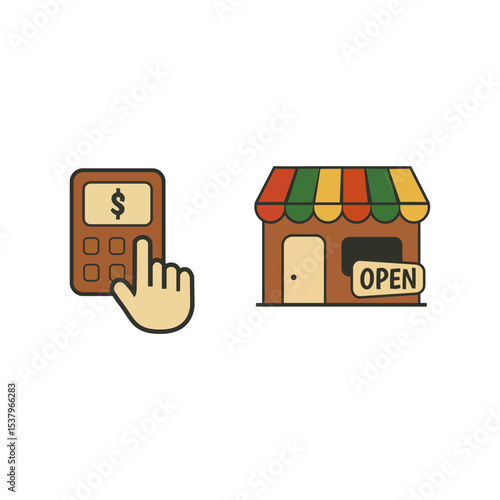 Juneteenth open shop and payment icon vector set representing Black-owned businesses, economic freedom, digital transaction, liberation day, and inclusive commerce