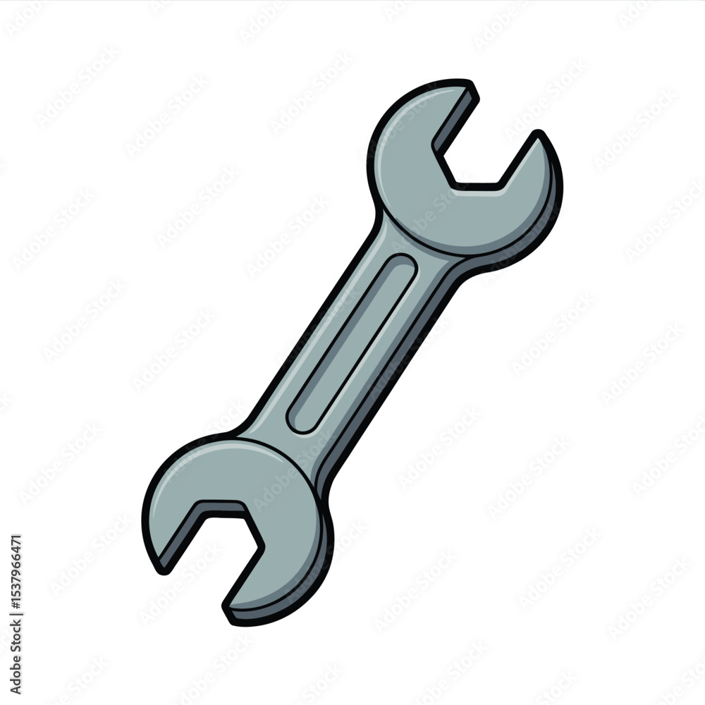 Cartoon Illustration of a Metal Wrench Tool Cartoon Illustration of a Metal Wrench Tool