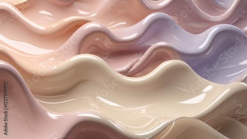 Abstract liquid pastel waves in various shades of cream, pink and lilac colors