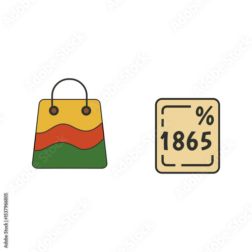 Juneteenth shopping bag and discount tag with 1865 symbolizing Black economic freedom, historical emancipation sales, and African American community commerce awareness