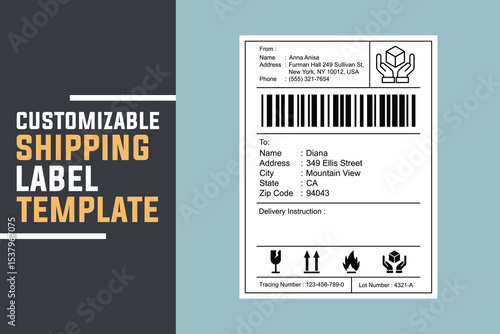 Customizable Shipping Label Template with Delivery Instructions Section
